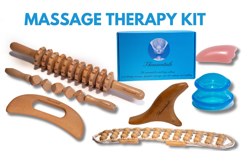 Therasentials 8-Piece Wood Therapy & Lymphatic Drainage Kit